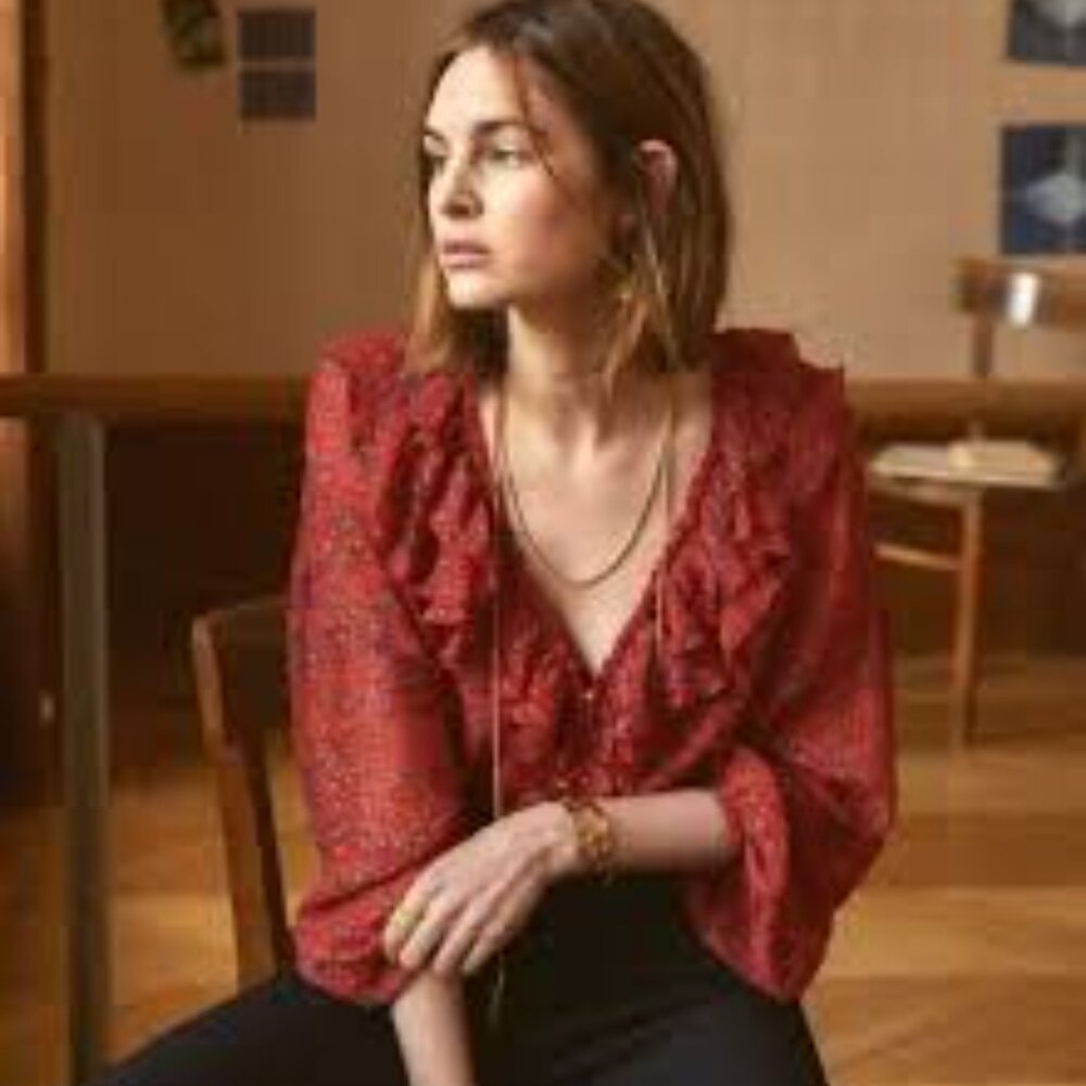 Sezane Isaac Floral Ruffle Blouse